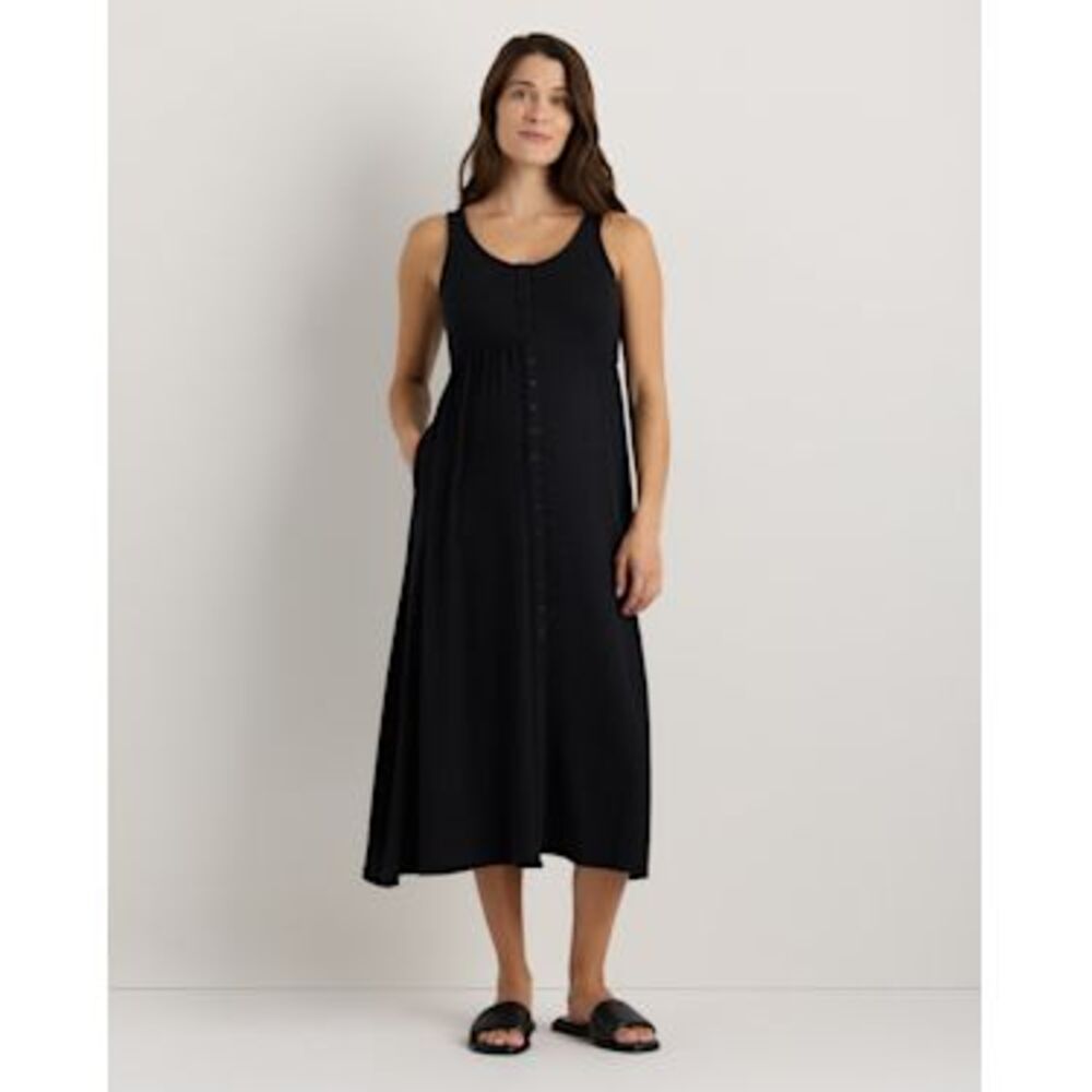 Quince Bamboo Maternity Button Front Dress Black M-31777651043-1389608-$44
